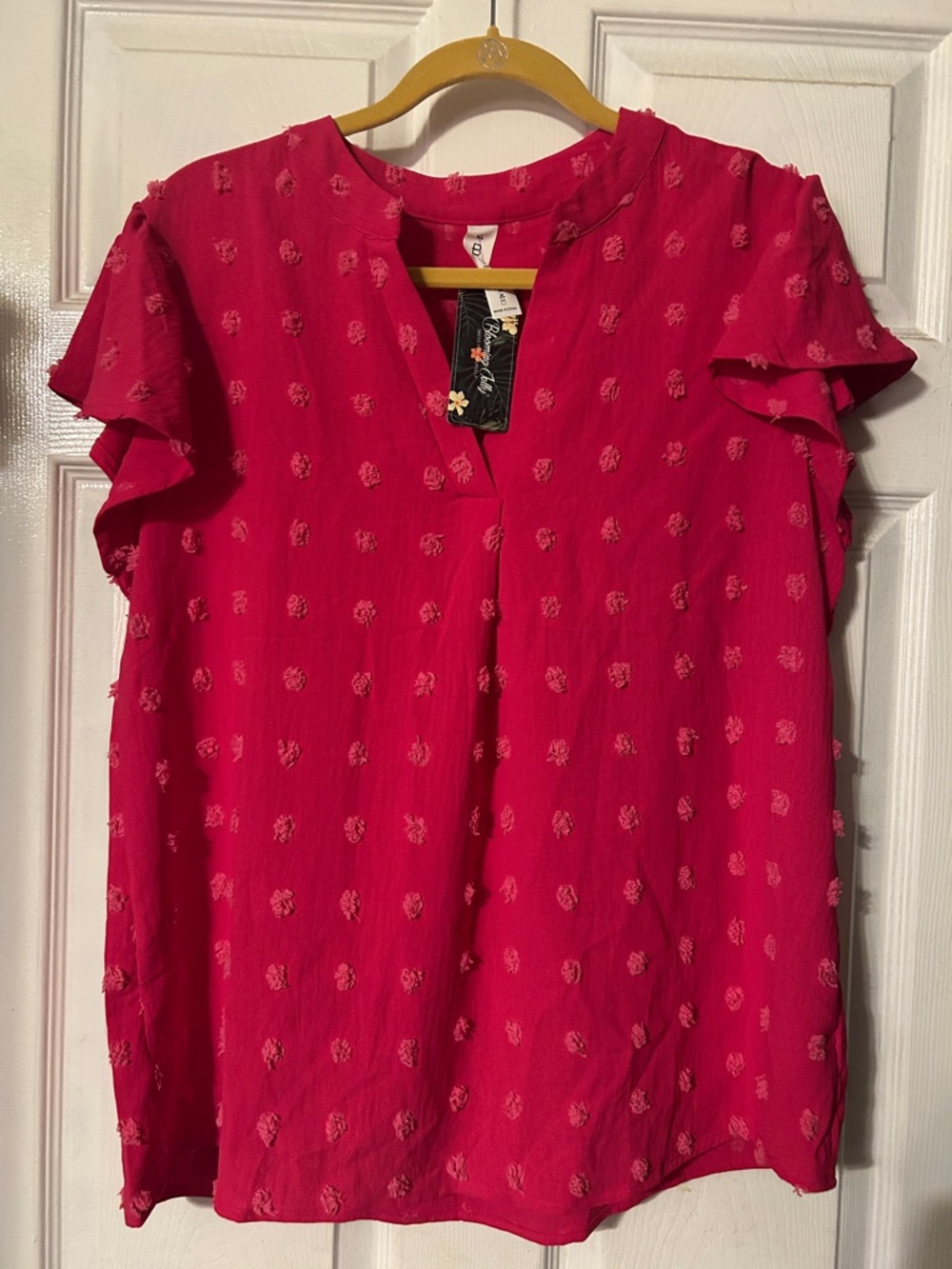 Women’s Fuchsia Short Sleeve Notch-Neck Blouse